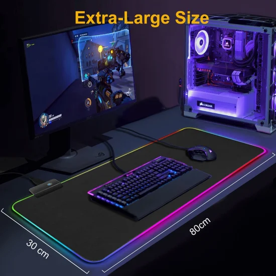 Tapis de souris de jeu lumineux RGB, clavier de jeu, tapis de souris de bureau Anti